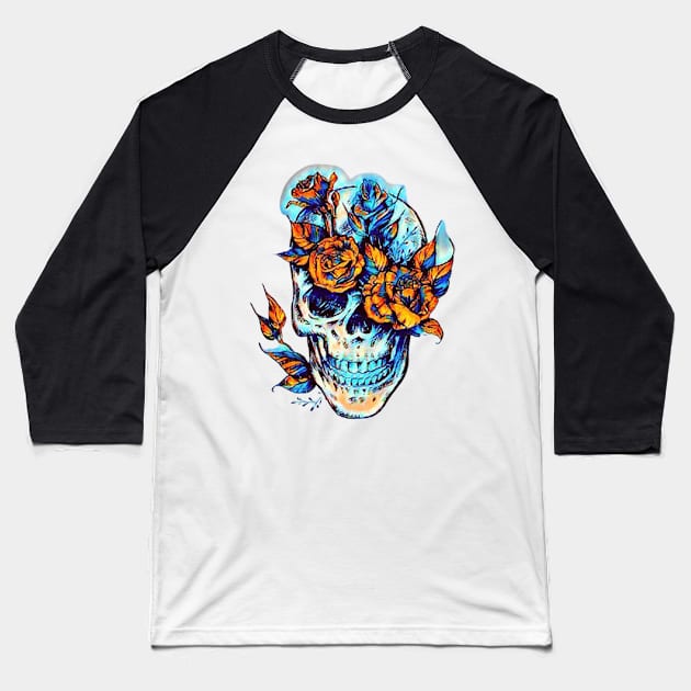 Skull Flowers Baseball T-Shirt by Lees Tees